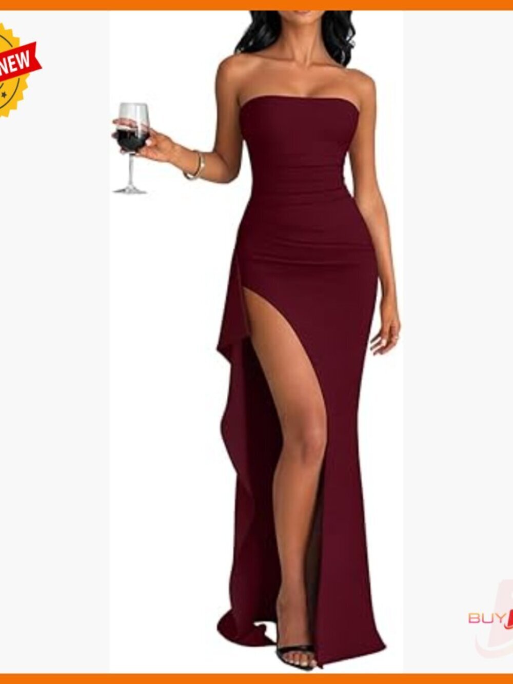 Strapless Maxi Dress High Split Bodycon Ruched Formal Evening Gown